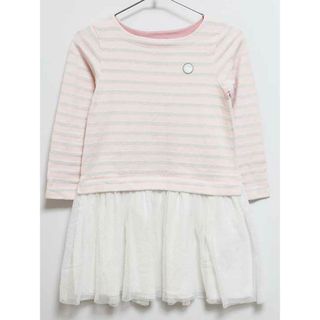 プチバトー(PETIT BATEAU)の【春物 新入荷!】‡プチバトー/PETIT BATEAU‡128cm 長袖ワンピース ピンク×白 '21年製【中古】子供服 キッズ kids 女の子 春秋 onepi 913042(ワンピース)