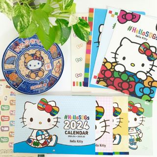 ハローキティ(ハローキティ)の【Hello Kitty】ハローキティ お皿＆ファイル&カレンダー&シールセット(キャラクターグッズ)