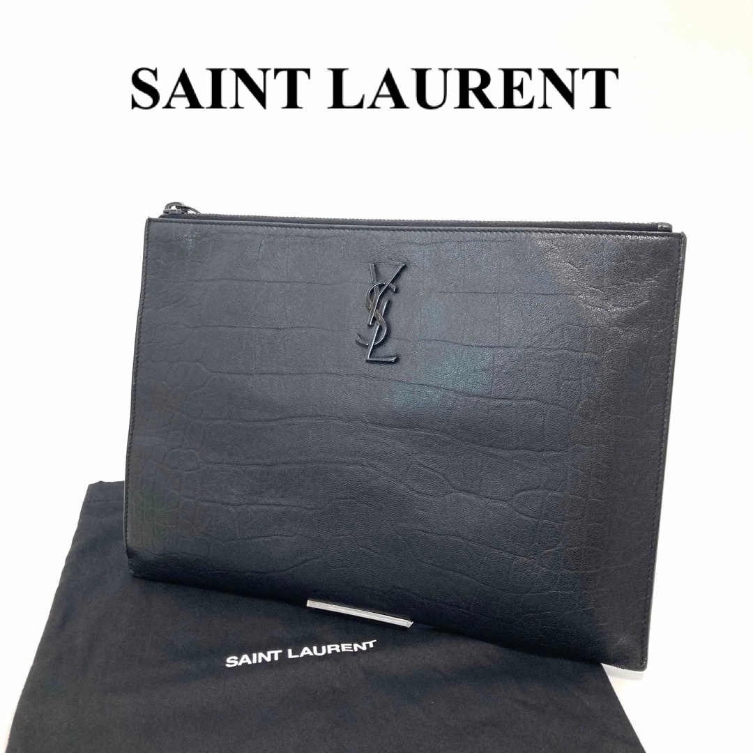 Saint Laurent(サンローラン)のサンローラン　SAINT LAURENT クラッチ　ブラック　クロコ型押し　美品 レディースのバッグ(クラッチバッグ)の商品写真