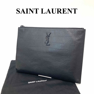 Saint Laurent - サンローラン　SAINT LAURENT クラッチ　ブラック　クロコ型押し　美品