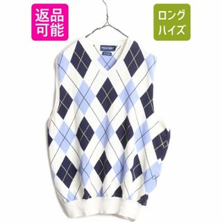 ラルフローレン(Ralph Lauren)のポロ ゴルフ ラルフローレン ニット ベスト メンズ レディース L / POLO GOLF コットン カシミヤ 重ね着 Vネック アーガイル 総柄 カシミア(ベスト)