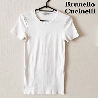 ブルネロクチネリ(BRUNELLO CUCINELLI)のブルネロクチネリ　カットソー　半袖Tシャツ　ホワイト　伸縮性あり　春夏　XS〜S(Tシャツ/カットソー(半袖/袖なし))