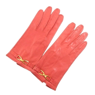 エルメス(Hermes)のエルメス 手袋 レザー ビット金具 グローブ レザー カジュアル 赤 IBO49(手袋)