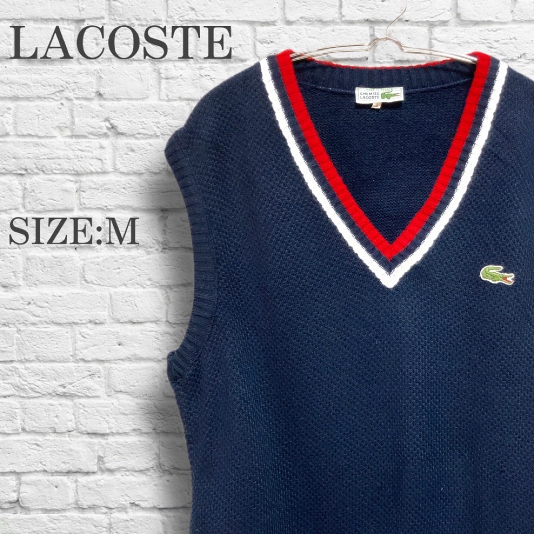 LACOSTE(ラコステ)の【古着】ラコステ ニット ベスト フランス製 フレンチ ネイビー 70's M メンズのトップス(ベスト)の商品写真