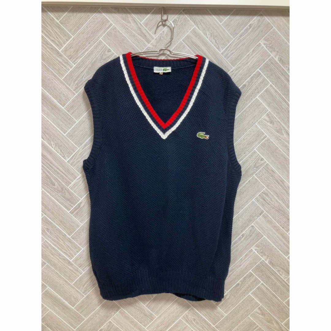 LACOSTE(ラコステ)の【古着】ラコステ ニット ベスト フランス製 フレンチ ネイビー 70's M メンズのトップス(ベスト)の商品写真