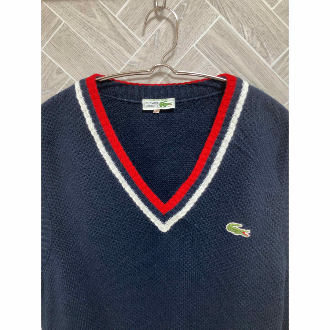 LACOSTE(ラコステ)の【古着】ラコステ ニット ベスト フランス製 フレンチ ネイビー 70's M メンズのトップス(ベスト)の商品写真