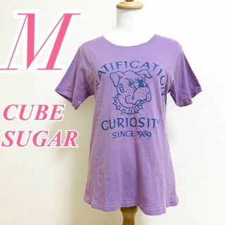 キューブシュガー(CUBE SUGAR)のキューブシュガー　半袖カットソー　M　パープル　ブルー　プリント　カジュアル　綿(Tシャツ(半袖/袖なし))