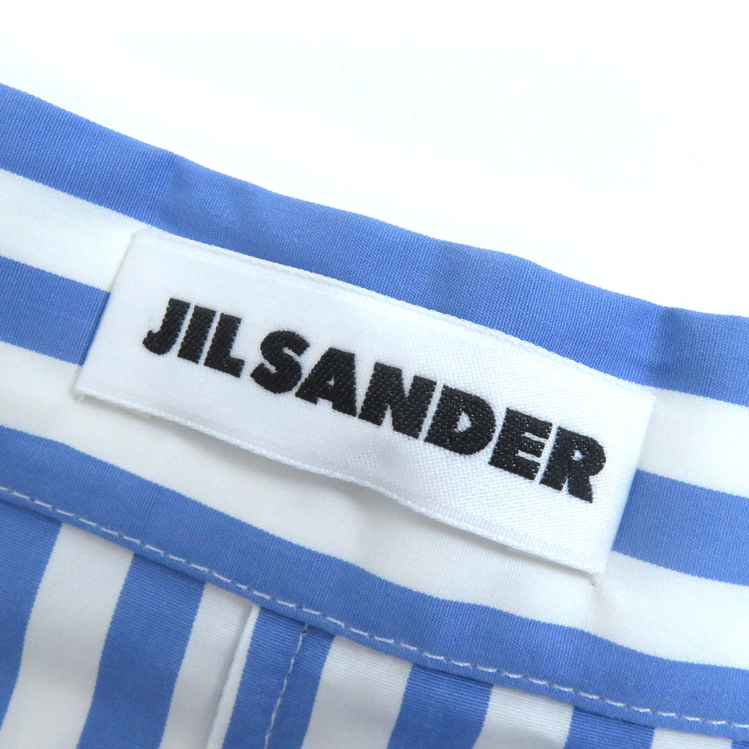Jil Sander(ジルサンダー)の未使用品 JIL SANDER ジルサンダー JSPQ353306 コットン100％ ストライプ柄 アシンメトリー ロング スカート ブルー ホワイト 32 イタリア製 正規品 レディース 定価116,600円 レディースのスカート(ロングスカート)の商品写真