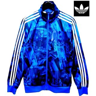 オリジナルス(Originals（adidas）)のアディダス オリジナルス ブルー ロゴ 総柄 ジャージ ブルゾン パーカー(ジャージ)