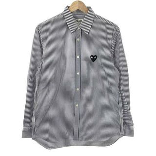 PLAY COMME des GARCONS / プレイコムデギャルソン | ハートワッペン ストライプ レギュラーカラーシャツ | S | ネイビー/ホワイト | メンズ(Tシャツ/カットソー(七分/長袖))