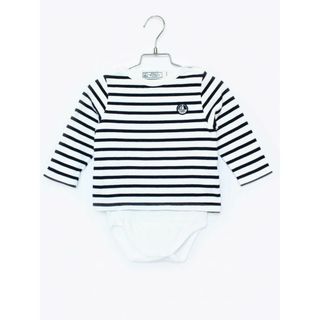 プチバトー(PETIT BATEAU)の【春物 新入荷!】[プチバトー/PETIT BATEAU]86cm 長袖カバーオール/長袖ショートオール 白×濃紺【中古】子供服 キッズ kids ベビー服 baby 男の子 女の子 春 onepi 213042(カバーオール)