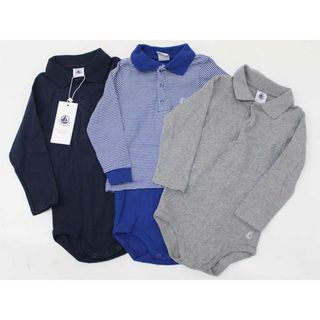 プチバトー(PETIT BATEAU)の【新入荷!】▽プチバトー/PETIT BATEAU▽81cm 長袖ボディオール/ロンパース/カバーオール3点set 紺＆ブルー×白＆グレー【中古】【ネット限定】子供 キッズ kids ベビー baby 男の子 春 onepi 513042(カバーオール)