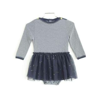 プチバトー(PETIT BATEAU)の【春物 新入荷】†プチバトー/PETIT BATEAU†81cm(18M) 長袖ワンピオール/カバーオール/ワンピース 紺×白【中古】子供服 キッズ kids ベビー服 baby 女の子 春秋冬 onepi 513042(カバーオール)