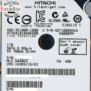 ヒタチ(日立)のHITACHI ノート用HDD 2.5inch　HTS541010A9E680　1TB(PC周辺機器)