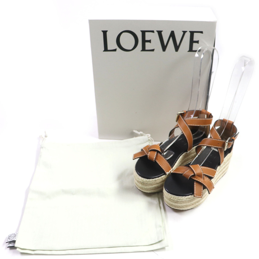 LOEWE(ロエベ)の極美品▼LOEWE ロエベ GATE ゲート レザー エスパドリーユ プラットフォーム ロゴ刻印入り サンダル ブラウン ブラック 36 保存袋付き スペイン製 レディース レディースの靴/シューズ(サンダル)の商品写真