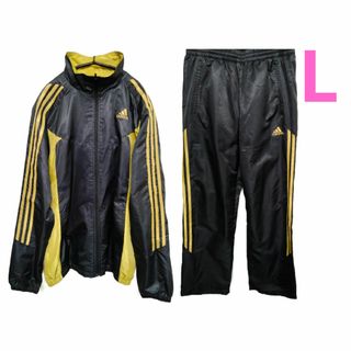 アディダス(adidas)のアディダス ウインドブレーカー ジャージ セットアップ ブラック ゴールド L(ウォーキング)