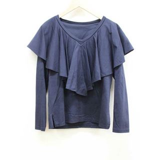 【春物新入荷】■PLST/プラステ■2021年製/ボリュームフリルエリプルオーバーカットソー/長袖 ネイビー/紺 レディース S【中古】春秋 513042