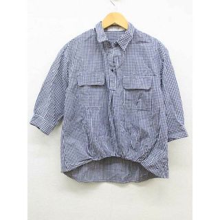 【春物 新入荷】‡DRESSTERIOR/ドレステリア‡ギンガムチェックシャツ/七分袖 ネイビー×ホワイト/紺×白 レディース S 【中古】 春夏 213042