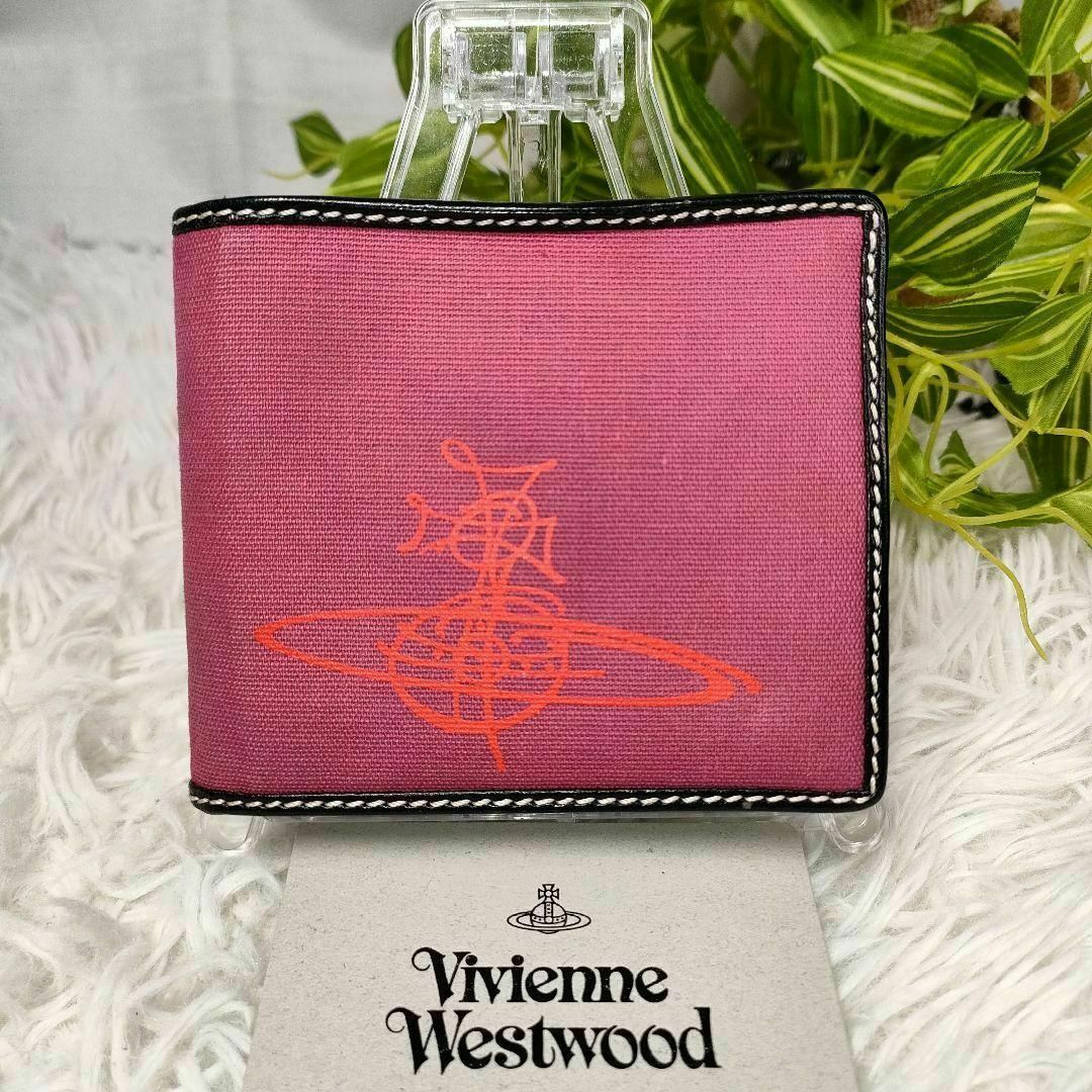 Vivienne Westwood(ヴィヴィアンウエストウッド)のヴィヴィアンウエストウッド 二つ折り財布 オーブ ロゴ ピンク レザー 革 レディースのファッション小物(財布)の商品写真