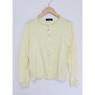 【春夏物 新入荷】●green label relaxing/グリーンレーベルリラクシング/ユナイテッドアローズ●ビジューカラーカーディガン/長袖/クルーネック イエロー/黄色 レディース【中古】春夏 513042(カーディガン)