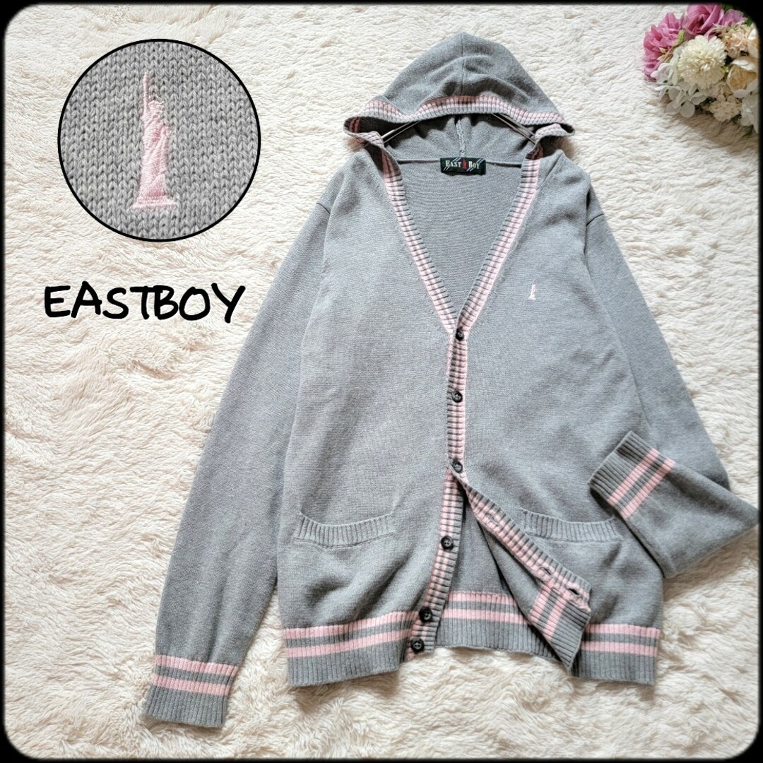 EASTBOY(イーストボーイ)のイーストボーイ●美品♪フード付き女神刺繍チルデンラインニットカーディガン/11号 レディースのトップス(カーディガン)の商品写真