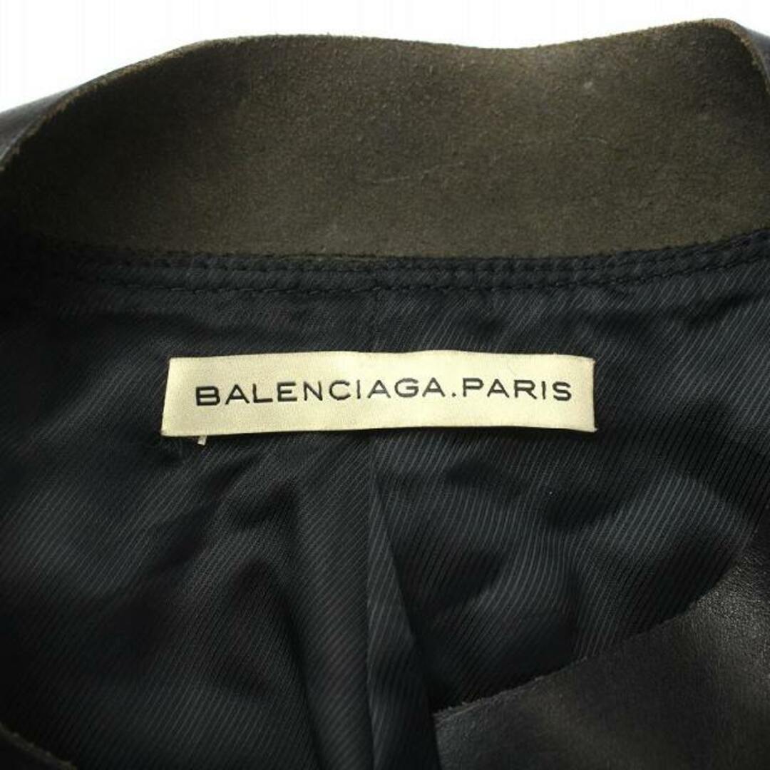 Balenciaga(バレンシアガ)のバレンシアガ ノーカラージャケット ウール レザー 切替 牛革 34 S 黒 レディースのジャケット/アウター(その他)の商品写真