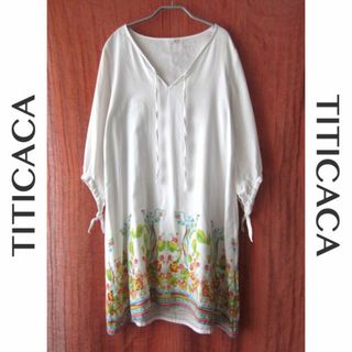 美品　TITICACA／チチカカ★　ゆったりサイズ　プリントが可愛い薄ワンピース