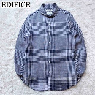 エディフィス(EDIFICE)のEDIFICE リネンシャツ Albini イタリア製生地 ギンガムチェック M(シャツ)