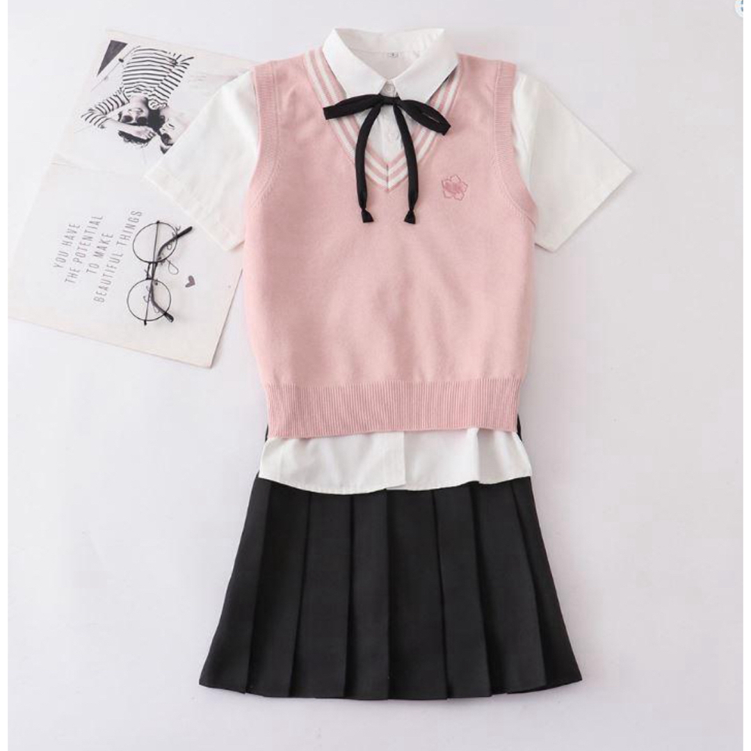 スクールベスト ベスト 韓国制服 ピンク 春 レディースのトップス(ベスト/ジレ)の商品写真