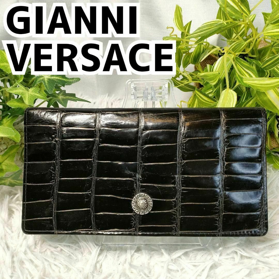 Gianni Versace(ジャンニヴェルサーチ)のジャンニヴェルサーチェ 長財布 クロコ ブラック 太陽神 VERSACE 財布 メンズのファッション小物(長財布)の商品写真