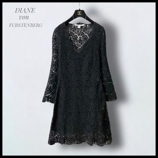 DIANE von FURSTENBERG - 【DvF】 総レース  ベルスリーブAラインワンピース