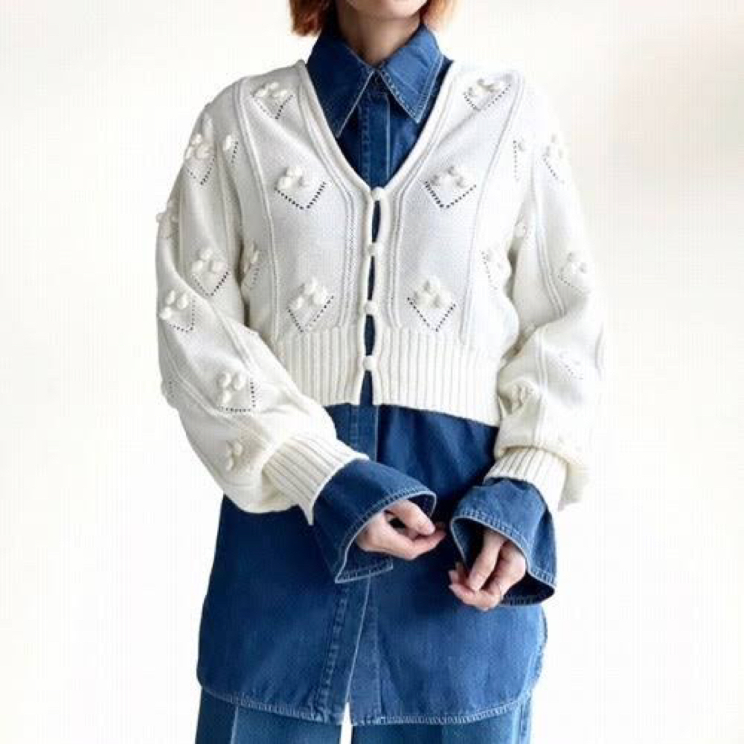 mame(マメ)のマメ bubble pattern cropped knit cardigan  レディースのトップス(カーディガン)の商品写真