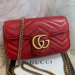 グッチ(Gucci)の☆超美品☆GUCCI GGマーモント チェーンショルダーバッグ  ポシェット 赤(ショルダーバッグ)