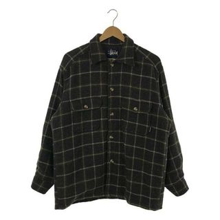 STUSSY - STUSSY / ステューシー | 1990s～ OLD / オールド 紺タグ ウール チェック シャツ ジャケット / 総裏地 | L | チャコールグレー | メンズ