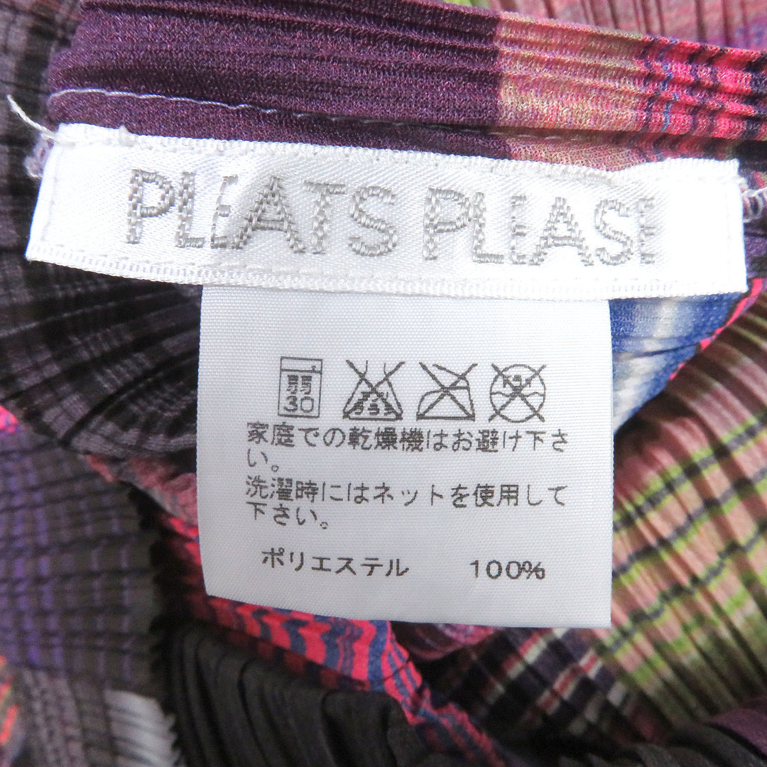 極美品□PLEATS PLEASE プリーツプリーズ イッセイミヤケ PP01-JH313 パッチワーク風 チェック柄 ノースリーブワンピース マルチカラー 4 日本製 正規品 レディース レディースのワンピース(ひざ丈ワンピース)の商品写真