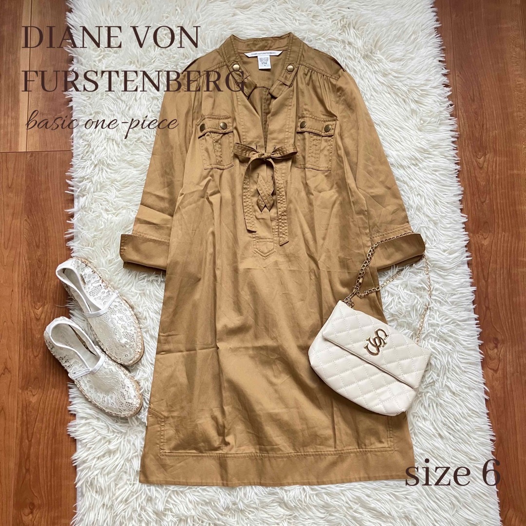 DIANE von FURSTENBERG(ダイアンフォンファステンバーグ)の◆D.V.F◆ダイアンフォンファステンバーグ◆膝丈シャツワンピース◆ベージュ◆M レディースのワンピース(ひざ丈ワンピース)の商品写真