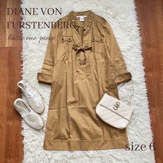 ダイアンフォンファステンバーグ(DIANE von FURSTENBERG)の◆D.V.F◆ダイアンフォンファステンバーグ◆膝丈シャツワンピース◆ベージュ◆M(ひざ丈ワンピース)