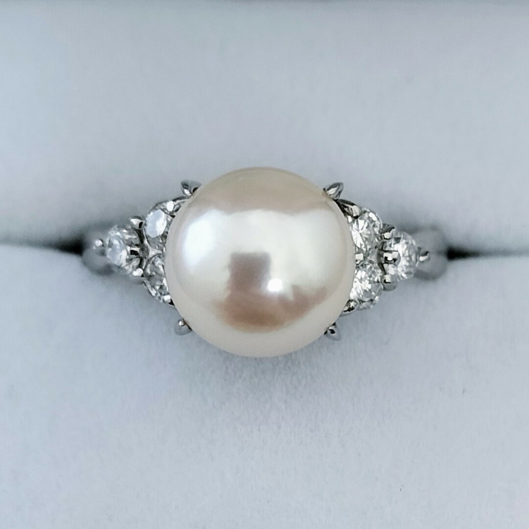 ダイヤモンド×パール あこや真珠 リング Pt900 9.0mm 0.43ct レディースのアクセサリー(リング(指輪))の商品写真