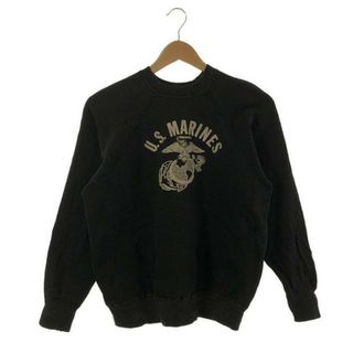 VINTAGE / ヴィンテージ古着 | 60s～ U.S.MARINES フロッキープリント ラグランスリーブ スウェット | L | ブラック | メンズ(スウェット)