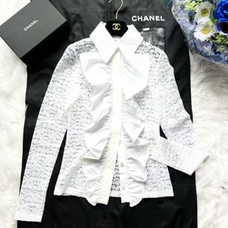 シャネル(CHANEL)の美品　CHANELシャネル　レース　フリル　エンブロイダリー　シャツ　ジャケット(シャツ/ブラウス(長袖/七分))