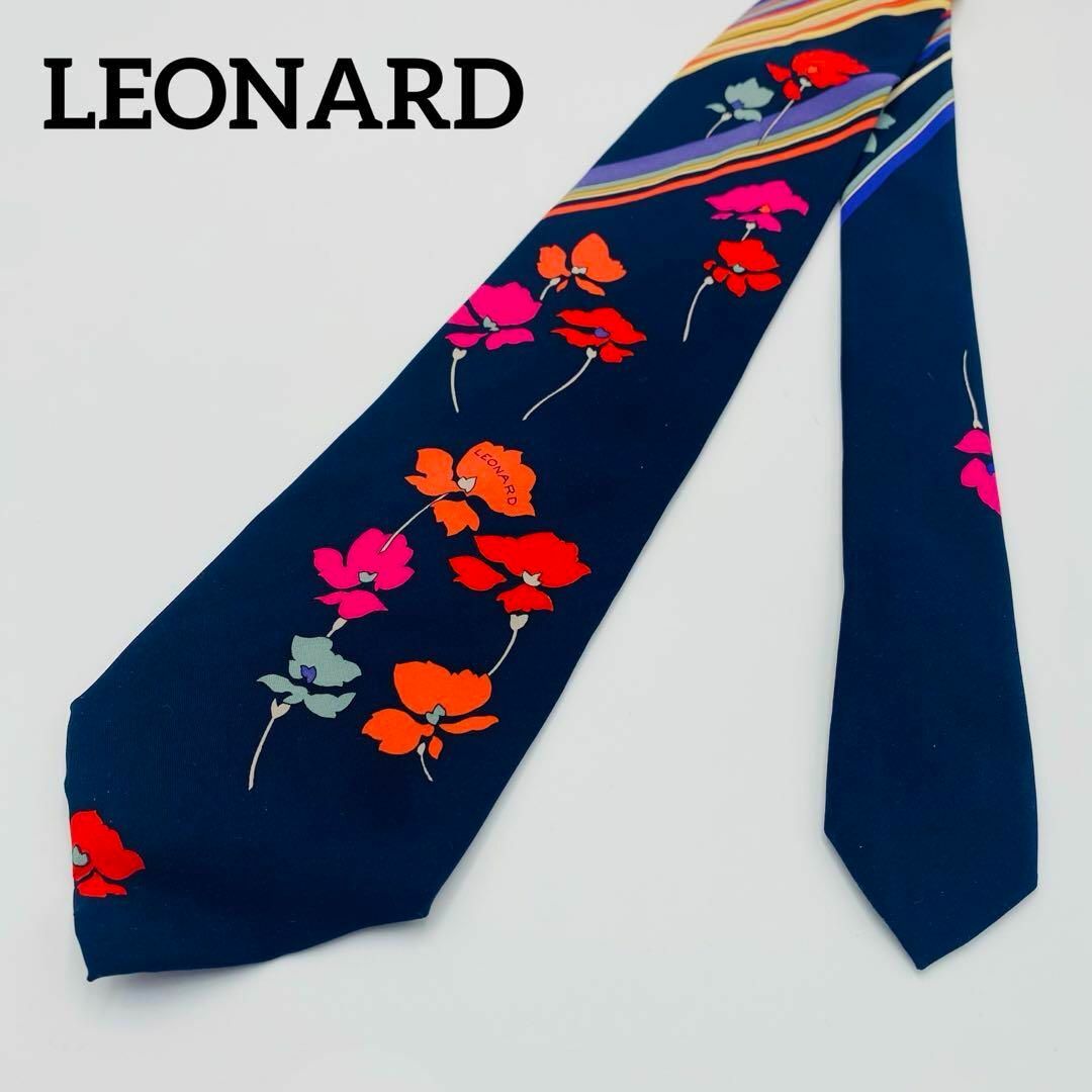 LEONARD(レオナール)の★LEONARD★ ネクタイ 花柄 ストライプ シルク ネイビー メンズのファッション小物(ネクタイ)の商品写真