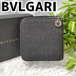 BVLGARI - ブルガリ 二つ折り財布 ロゴマニア デニム BVLGARI 財布 グレー ロゴ