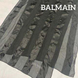 バルマン(BALMAIN)の★BALMAIN★ ロングスカーフ シフォン ストライプ ブラック(バンダナ/スカーフ)