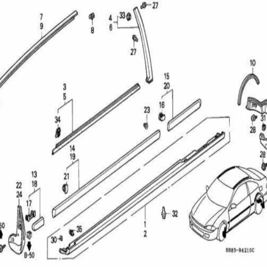 ホンダ(ホンダ)のホンダ シビック モールディング R フロントドアー 自動車/バイクの自動車(車種別パーツ)の商品写真