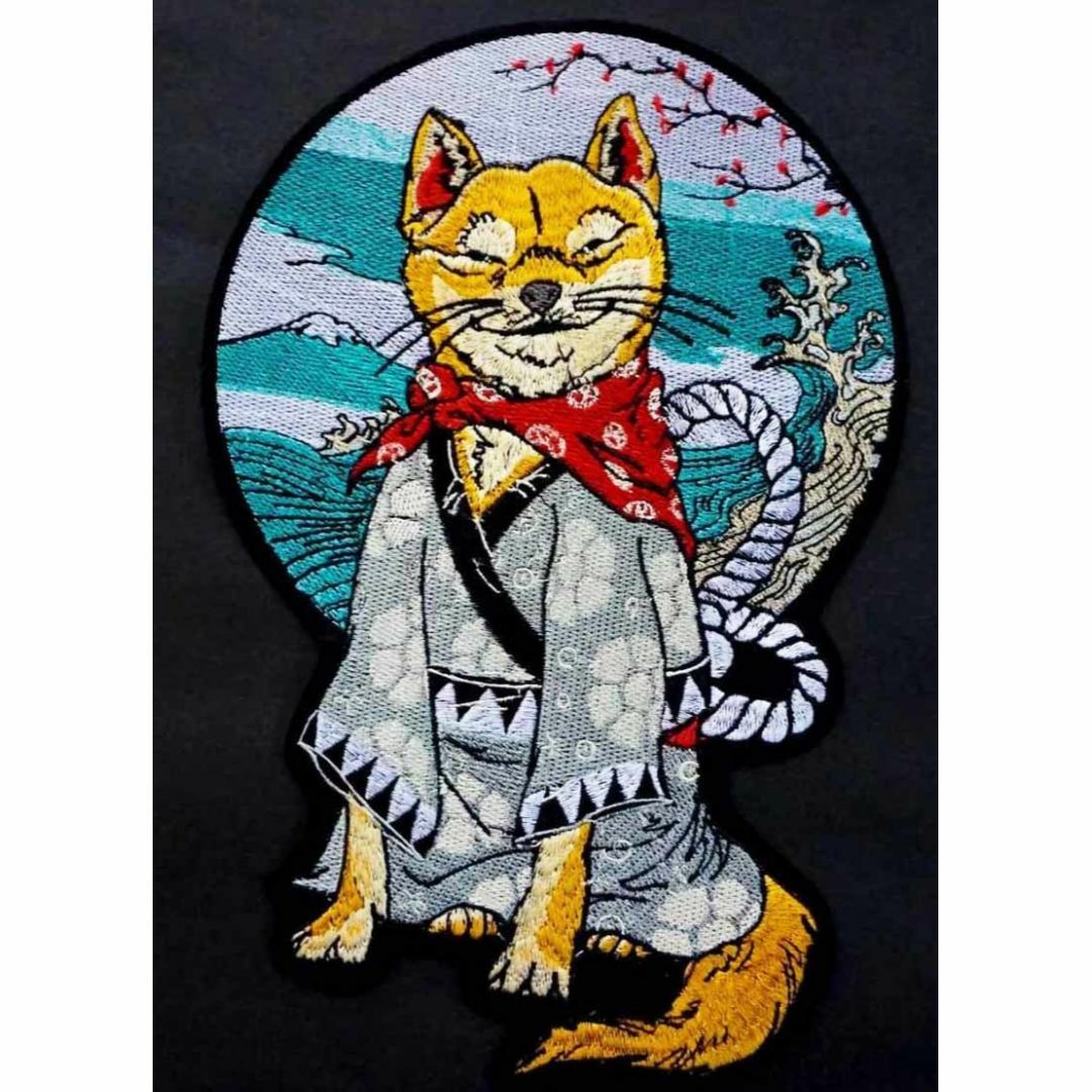 《任侠和服綱柴犬》激熱■《柴犬　ドッグ　富士山　海》 和風 刺繍ワッペン◇武運 ハンドメイドの素材/材料(各種パーツ)の商品写真