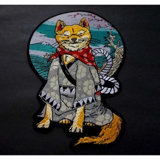 《任侠和服綱柴犬》激熱■《柴犬　ドッグ　富士山　海》 和風 刺繍ワッペン◇武運(各種パーツ)