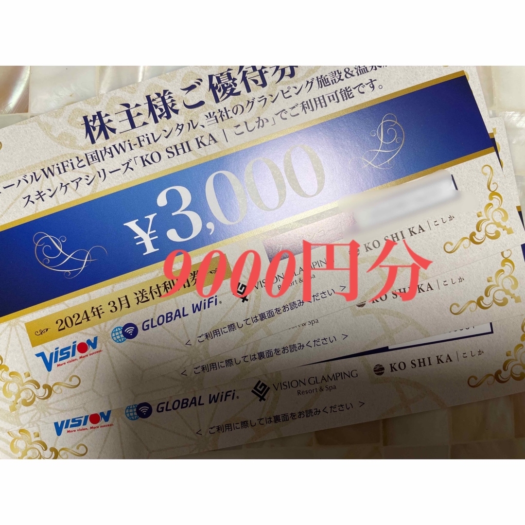 ビジョン株主優待券9000円分 チケットの優待券/割引券(その他)の商品写真