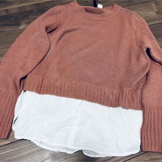 エイチアンドエム(H&M)のH&M ピンクシャツ付きニット(ニット/セーター)