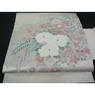 平和屋川間店■九寸名古屋帯　尾長鳥花文　銀糸　逸品　pn3356(帯)