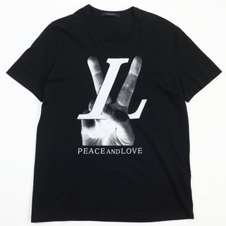 ルイヴィトン(LOUIS VUITTON)の美品 LOUIS VUITTON ルイヴィトン HFY79W 三代目JSB岩田剛典着用 PEACE AND LOVE ピース＆ラブ ハンドLV 半袖Ｔシャツ ブラック M イタリア製 正規品 メンズ(Tシャツ/カットソー(半袖/袖なし))